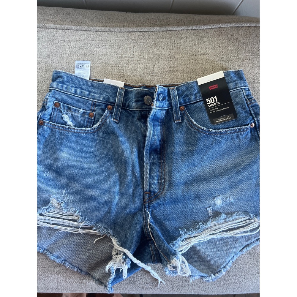 Levi's 501 Original Shorts Women 29 NWT High Rise Distressed Denim Button Fly